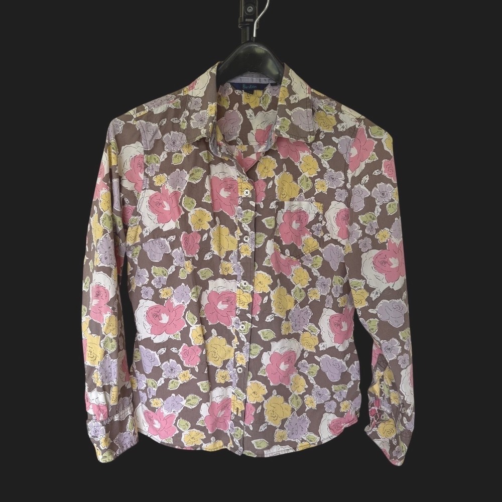 Boden Brown Floral Cotton Button Down Shirt Long Sleeve Size 16 WA192